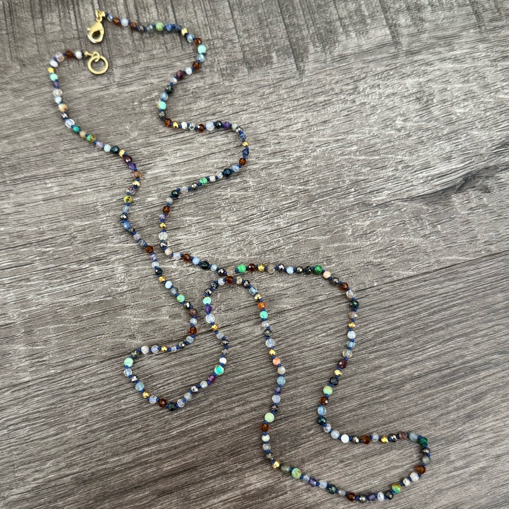 Extra long hand made hand knotted mixed gemstone necklace double layer wrap - Picture 3 of 13